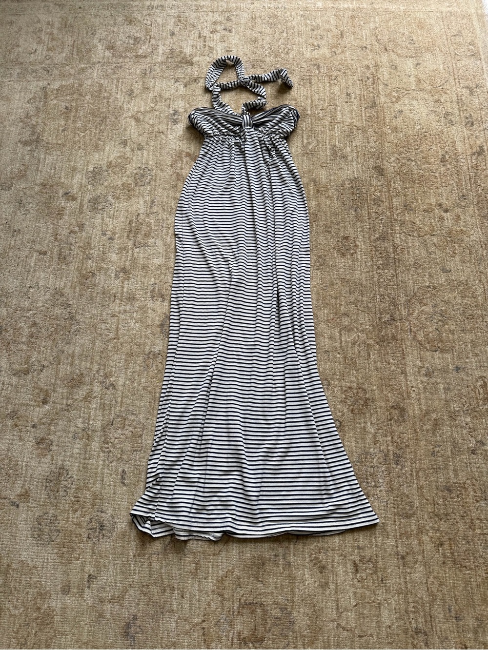 julie's closet Navy and White Striped Halter Maxi Dress